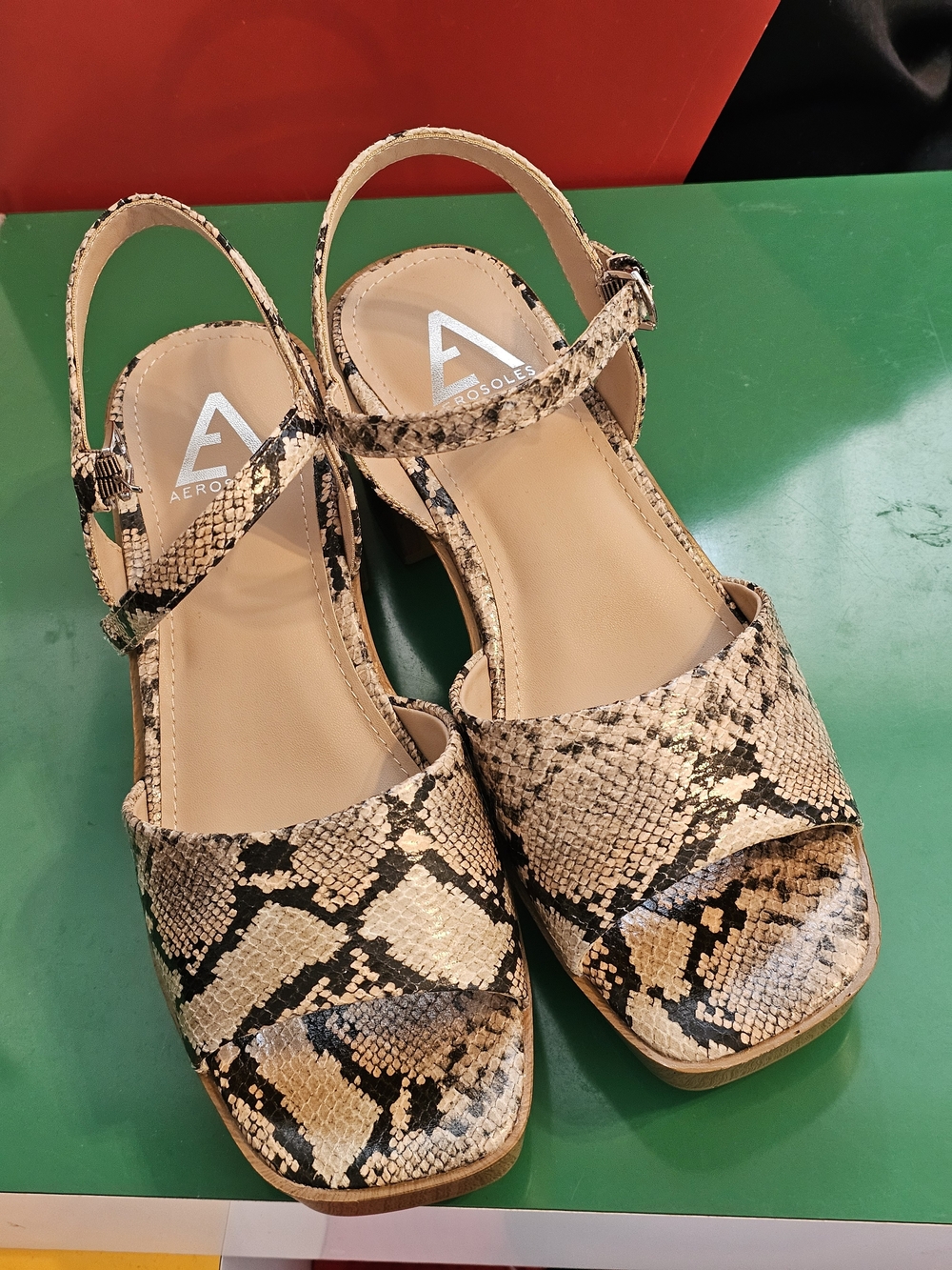 ❗️ NEW AEROSOLES Beige Snake-Print Slingback  Platform Sandals ❗️NWOB